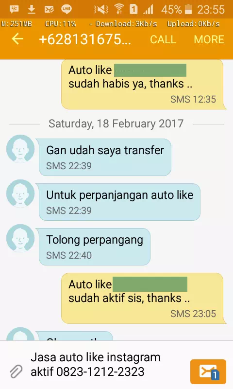 Testimoni kepuasan pelanggan InstaIndo untuk jasa followers