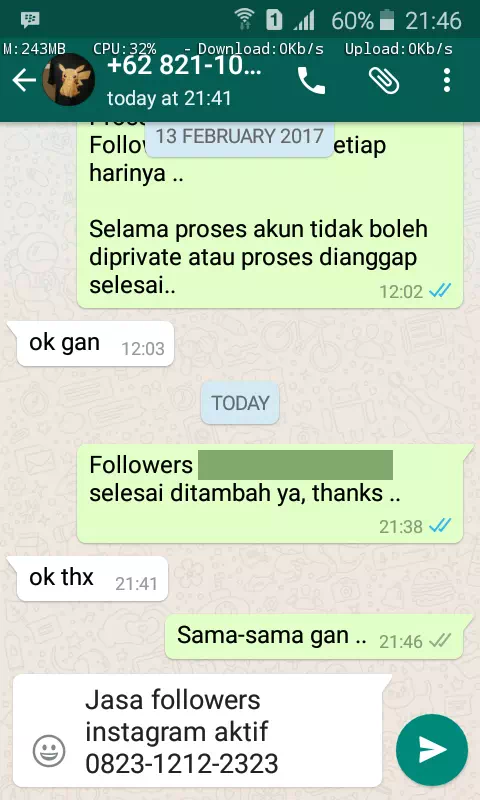 Review pelanggan tentang keamanan dan kecepatan jasa InstaIndo