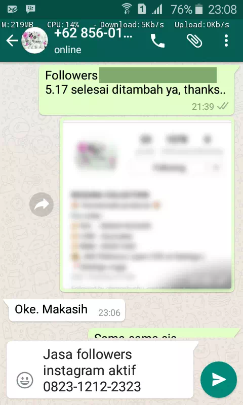 Bukti transaksi berhasil dan testimoni positif layanan InstaIndo