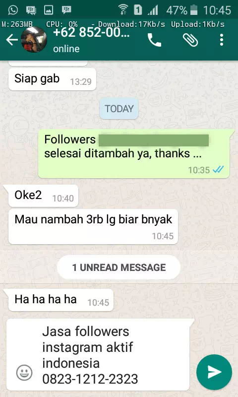 Testimoni kepuasan pelanggan InstaIndo untuk jasa followers