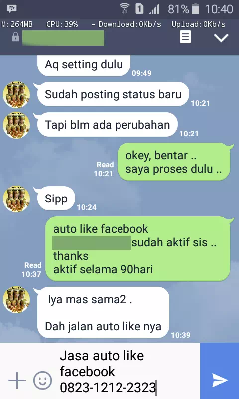 Screenshot bukti chat WhatsApp dari pelanggan setia InstaIndo