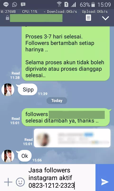 Bukti transaksi berhasil dan testimoni positif layanan InstaIndo