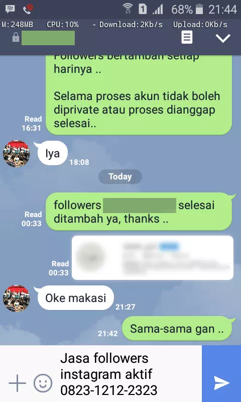 Testimoni kepuasan pelanggan InstaIndo untuk jasa followers