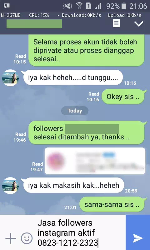 Bukti transaksi berhasil dan testimoni positif layanan InstaIndo