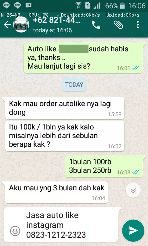 Testimoni kepuasan pelanggan InstaIndo untuk jasa followers