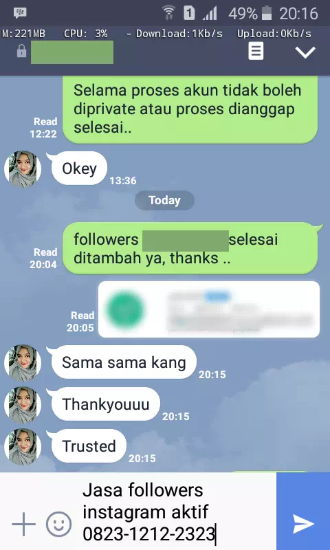 Testimoni kepuasan pelanggan InstaIndo untuk jasa followers