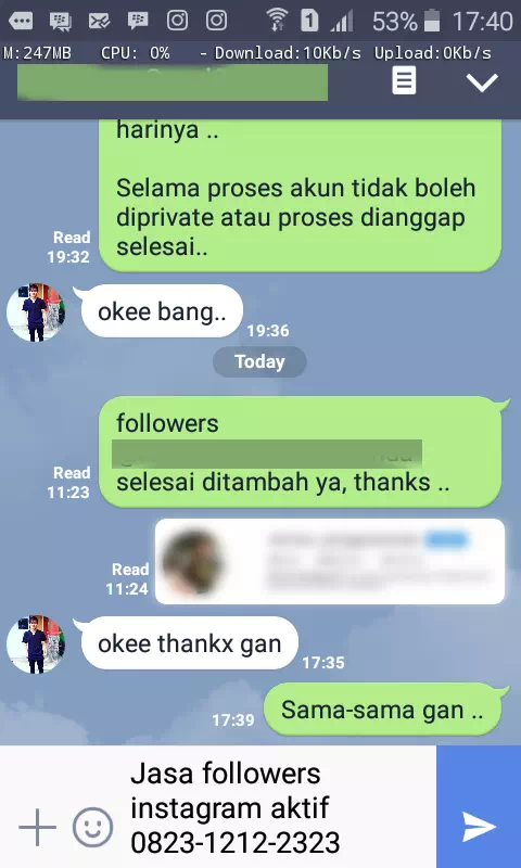 Testimoni kepuasan pelanggan InstaIndo untuk jasa followers