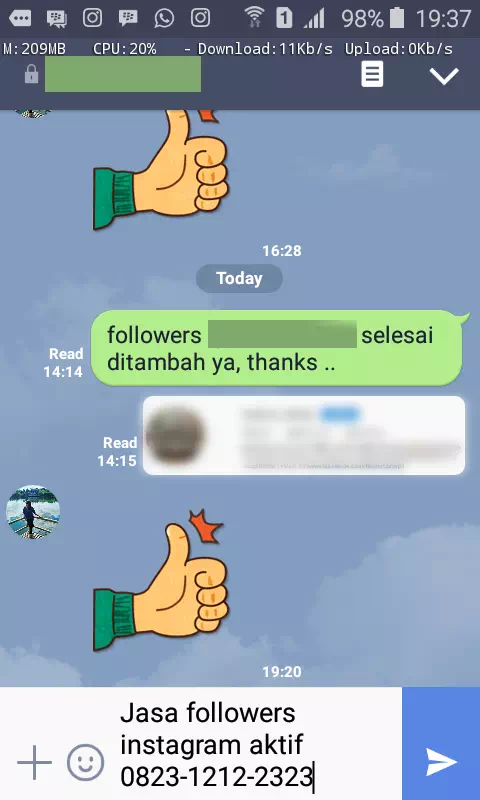Testimoni kepuasan pelanggan InstaIndo untuk jasa followers