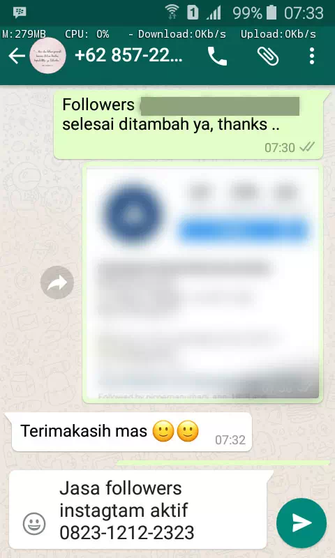 Testimoni kepuasan pelanggan InstaIndo untuk jasa followers