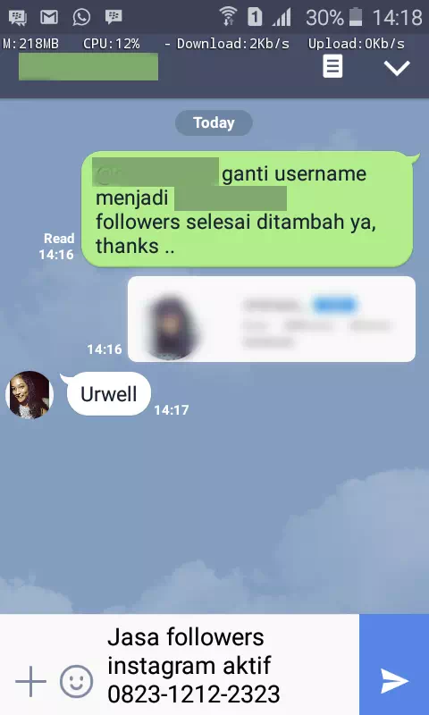 Testimoni kepuasan pelanggan InstaIndo untuk jasa followers