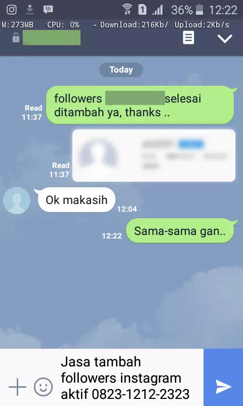 Bukti transaksi berhasil dan testimoni positif layanan InstaIndo