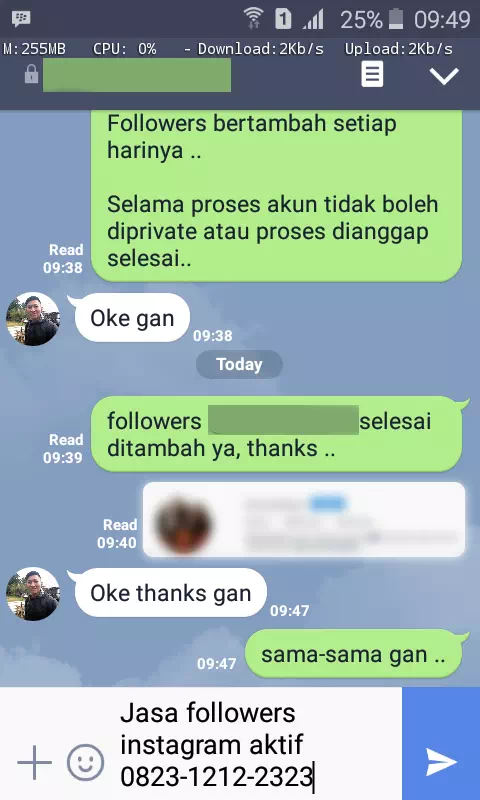 Testimoni kepuasan pelanggan InstaIndo untuk jasa followers