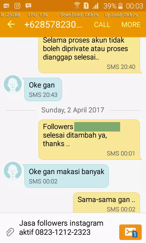 Bukti transaksi berhasil dan testimoni positif layanan InstaIndo