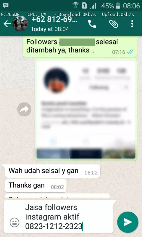Testimoni kepuasan pelanggan InstaIndo untuk jasa followers