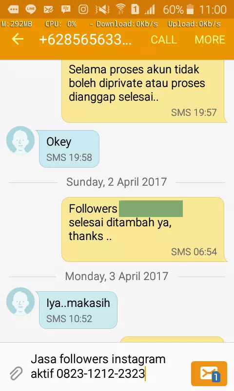 Bukti transaksi berhasil dan testimoni positif layanan InstaIndo