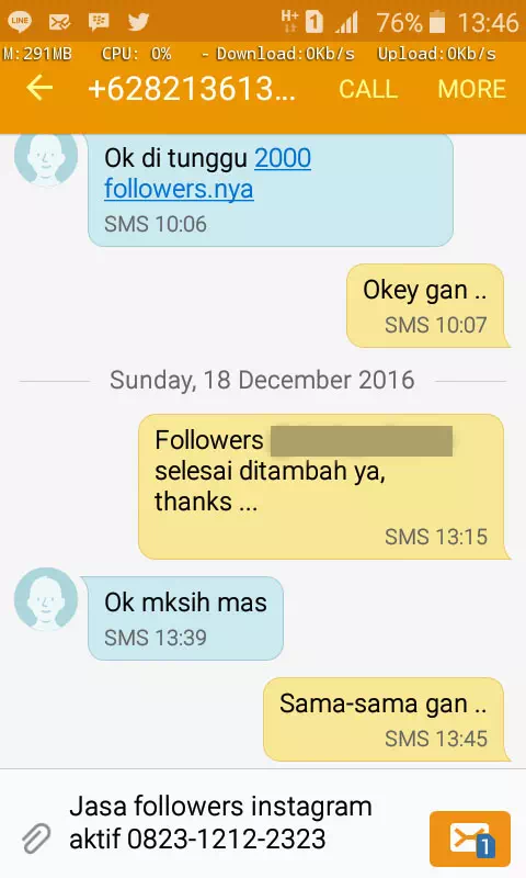 Bukti transaksi berhasil dan testimoni positif layanan InstaIndo