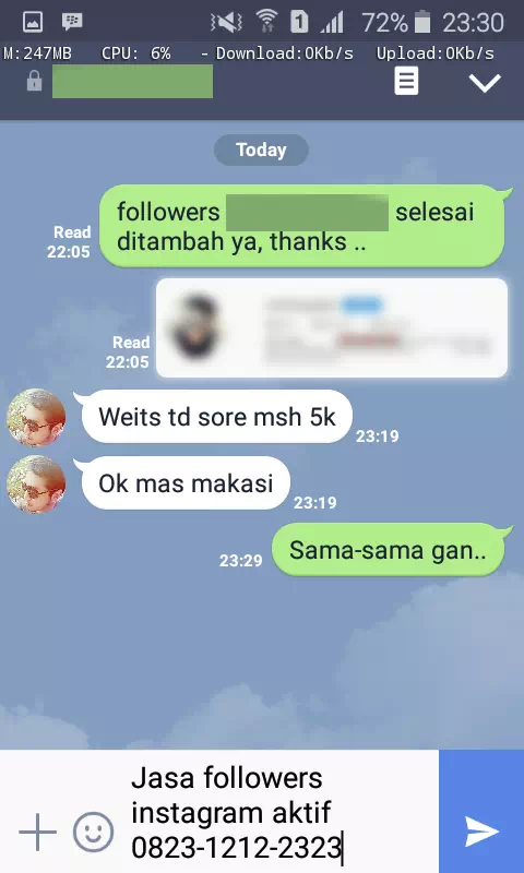Bukti transaksi berhasil dan testimoni positif layanan InstaIndo