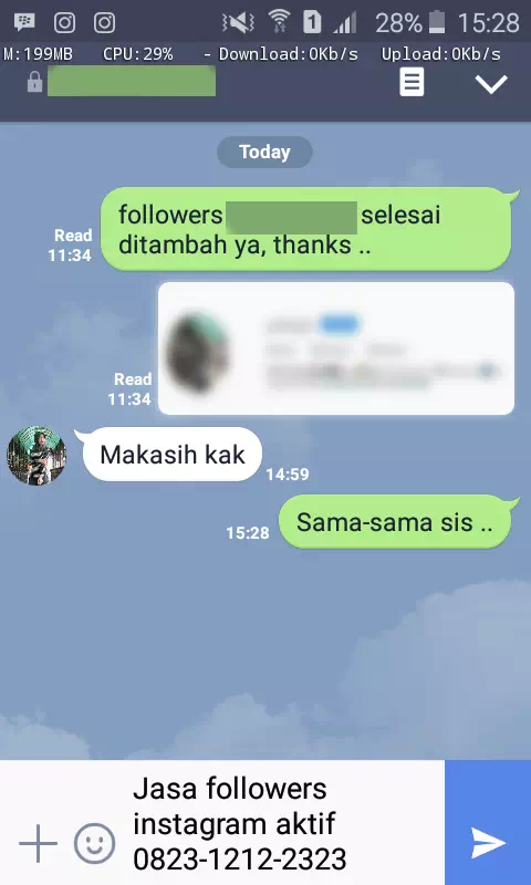 Testimoni kepuasan pelanggan InstaIndo untuk jasa followers