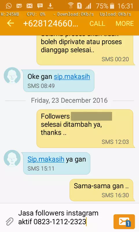 Testimoni kepuasan pelanggan InstaIndo untuk jasa followers