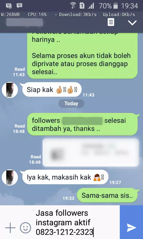 Bukti transaksi berhasil dan testimoni positif layanan InstaIndo