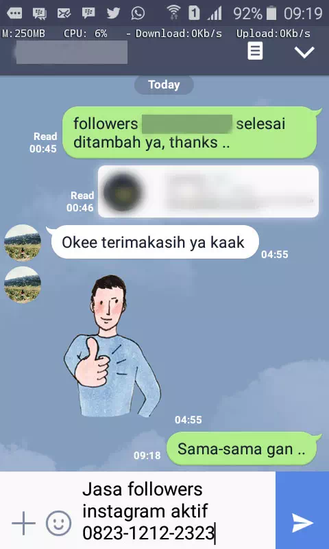 Testimoni kepuasan pelanggan InstaIndo untuk jasa followers