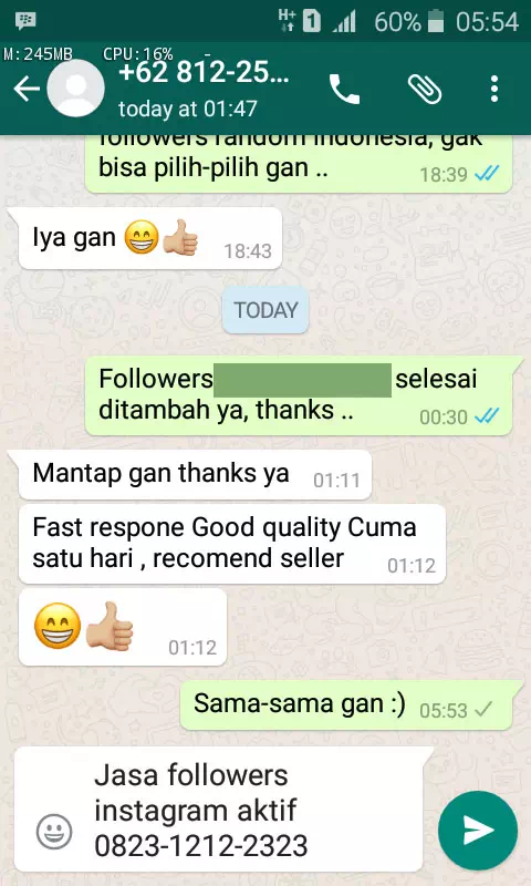 Bukti transaksi berhasil dan testimoni positif layanan InstaIndo