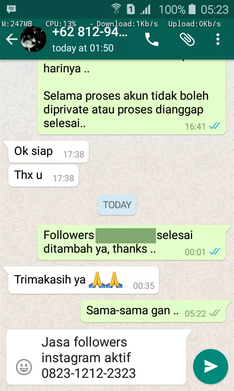Bukti transaksi berhasil dan testimoni positif layanan InstaIndo