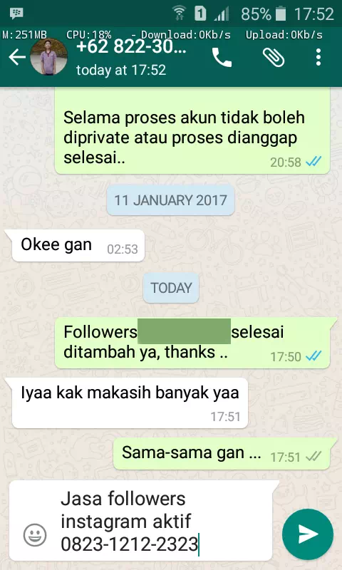 Bukti transaksi berhasil dan testimoni positif layanan InstaIndo