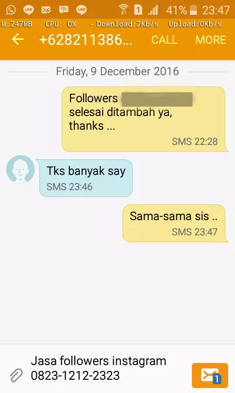 Bukti transaksi berhasil dan testimoni positif layanan InstaIndo