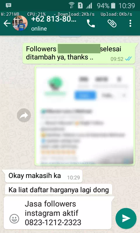 Bukti transaksi berhasil dan testimoni positif layanan InstaIndo