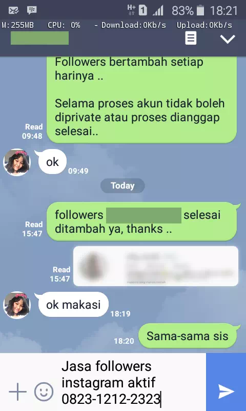 Testimoni kepuasan pelanggan InstaIndo untuk jasa followers