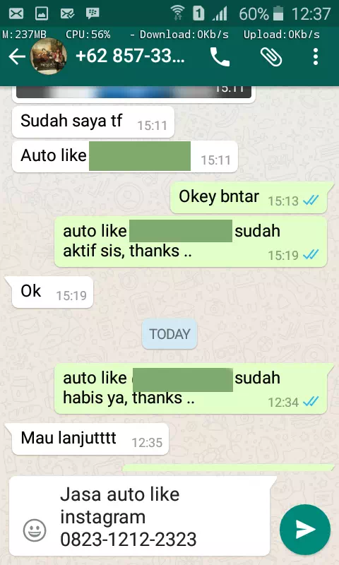 Testimoni kepuasan pelanggan InstaIndo untuk jasa followers