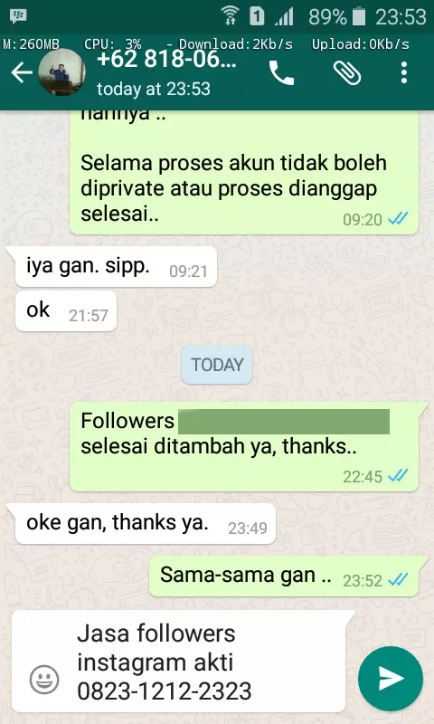 Bukti transaksi berhasil dan testimoni positif layanan InstaIndo