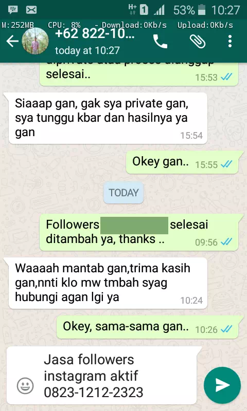 Bukti transaksi berhasil dan testimoni positif layanan InstaIndo
