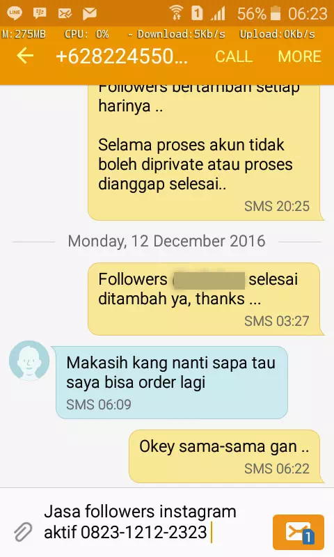 Testimoni kepuasan pelanggan InstaIndo untuk jasa followers