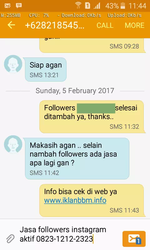 Testimoni kepuasan pelanggan InstaIndo untuk jasa followers